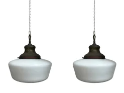 Discount Pamono Large Antique English Opaline Milk Glass and Brass Church Pendant, 1890s