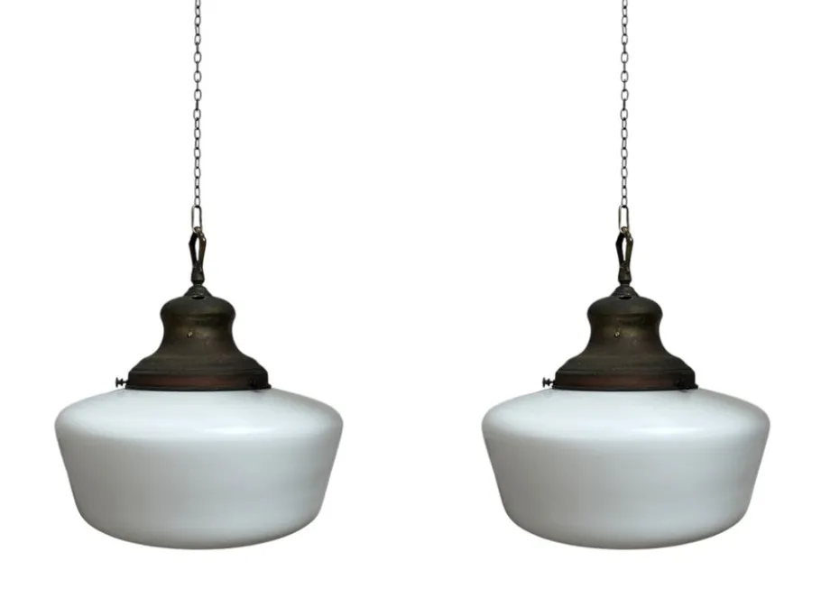 Discount Pamono Large Antique English Opaline Milk Glass and Brass Church Pendant, 1890s