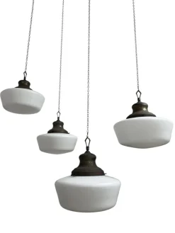 Discount Pamono Large Antique English Opaline Milk Glass and Brass Church Pendant, 1890s