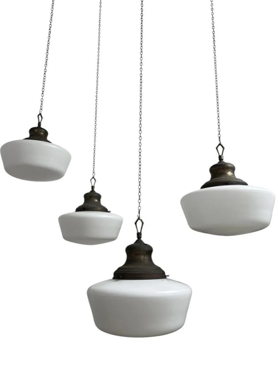 Discount Pamono Large Antique English Opaline Milk Glass and Brass Church Pendant, 1890s