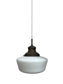 Discount Pamono Large Antique English Opaline Milk Glass and Brass Church Pendant, 1890s