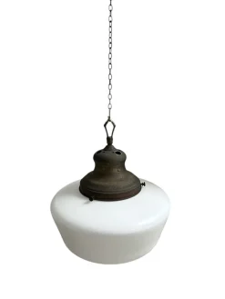 Discount Pamono Large Antique English Opaline Milk Glass and Brass Church Pendant, 1890s