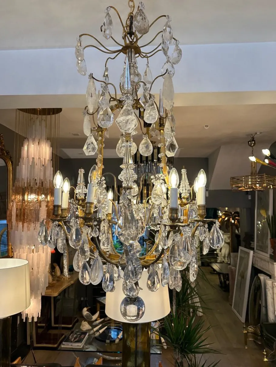 Online Pamono Large Antique French Rock Crystal and Gilt Bronze Chandelier
