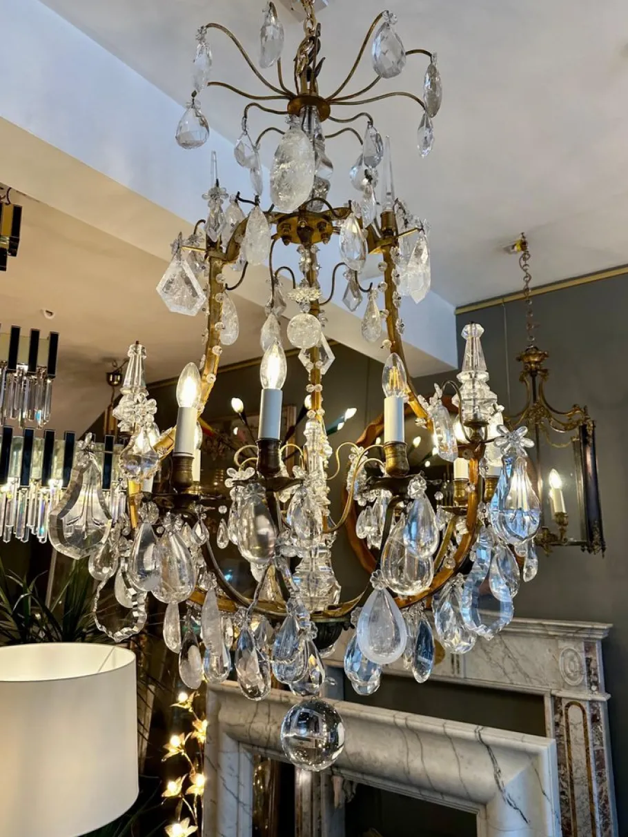 Online Pamono Large Antique French Rock Crystal and Gilt Bronze Chandelier