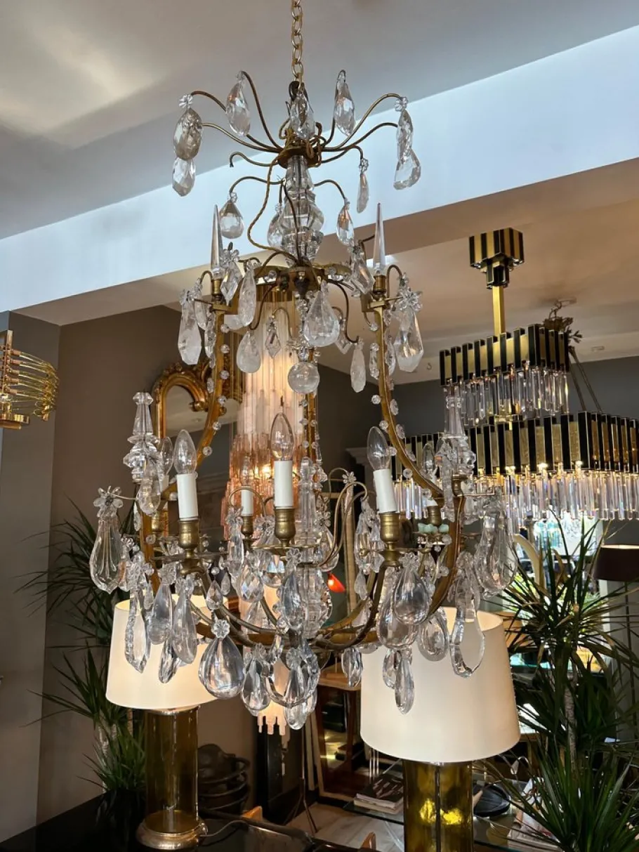 Online Pamono Large Antique French Rock Crystal and Gilt Bronze Chandelier