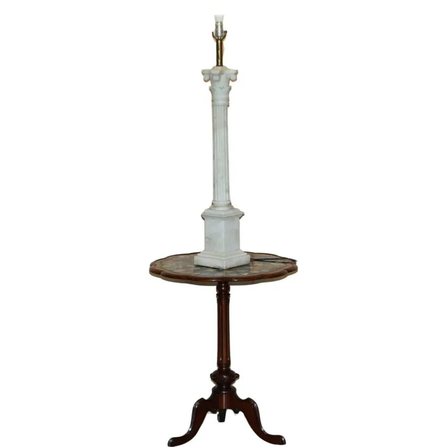 Best Pamono Large Antique Italian Corinthian Pillar Side Table Lamp in Carrara Marble