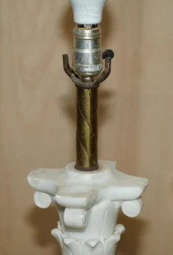 Best Pamono Large Antique Italian Corinthian Pillar Side Table Lamp in Carrara Marble