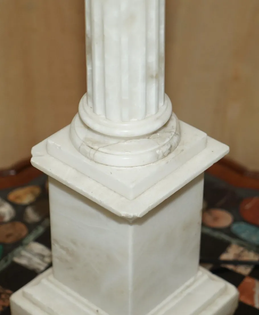 Best Pamono Large Antique Italian Corinthian Pillar Side Table Lamp in Carrara Marble