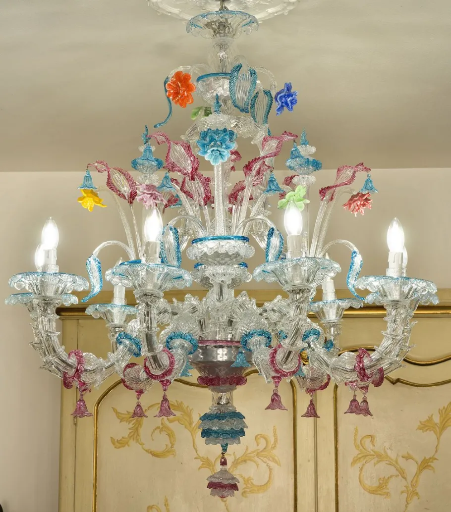 Online Pamono Large Antique Murano 9-Light Chandelier in Blown Glass, 1900s