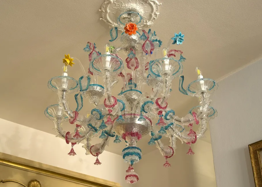 Online Pamono Large Antique Murano 9-Light Chandelier in Blown Glass, 1900s