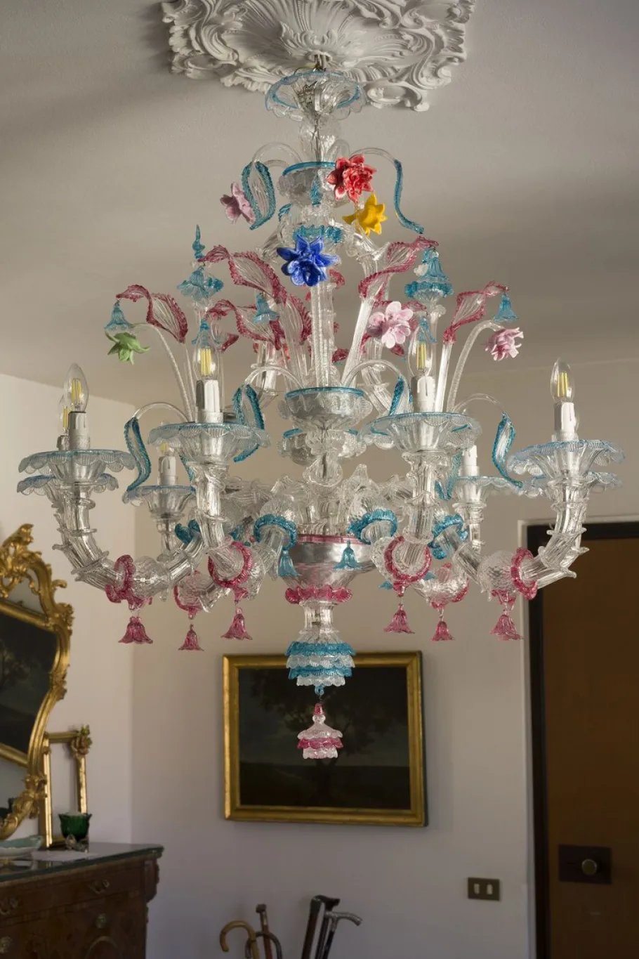 Online Pamono Large Antique Murano 9-Light Chandelier in Blown Glass, 1900s