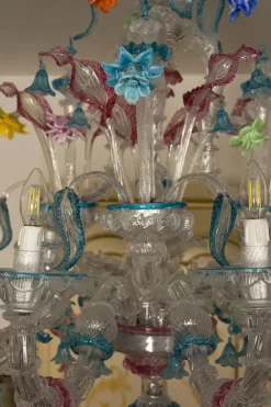 Online Pamono Large Antique Murano 9-Light Chandelier in Blown Glass, 1900s