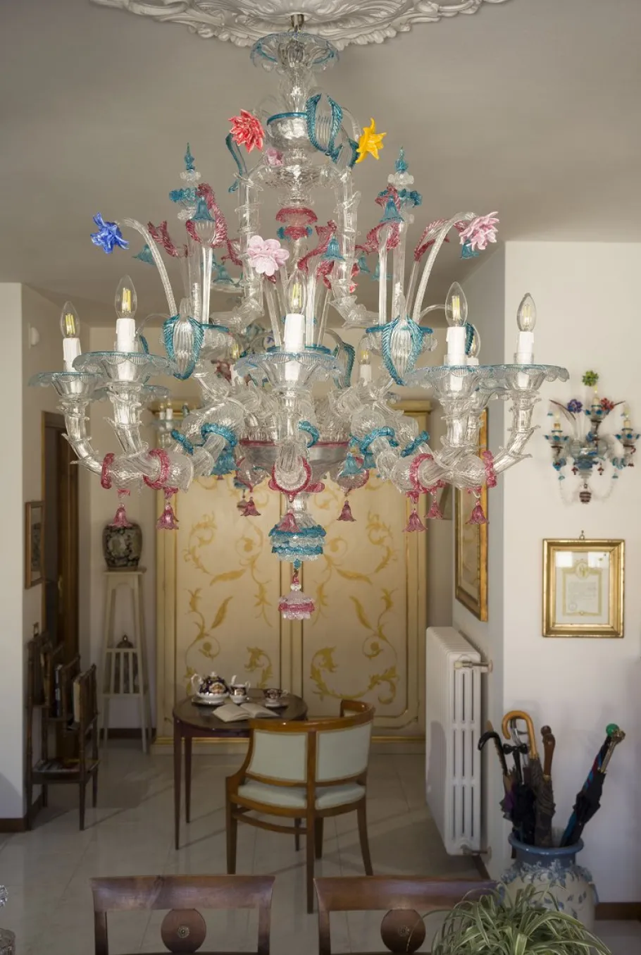 Online Pamono Large Antique Murano 9-Light Chandelier in Blown Glass, 1900s