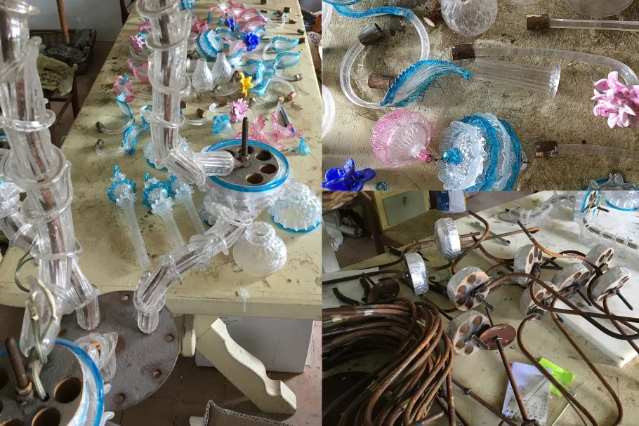 Online Pamono Large Antique Murano 9-Light Chandelier in Blown Glass, 1900s