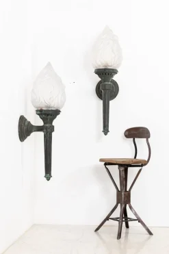 Online Pamono Large Antique Verdigris Bronze Torchiere Wall Lamps, 1890s, Set of 2