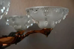 New Pamono Large Art Deco Chandelier in Gilded Metal and Sandblasted Glass Ezan, France, 1930s