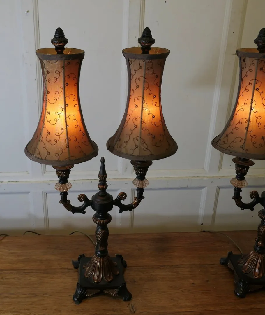 Discount Pamono Large Art Deco Hollywood Regency Twin Table Lamps, 1970s, Set of 2