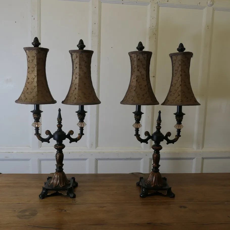 Discount Pamono Large Art Deco Hollywood Regency Twin Table Lamps, 1970s, Set of 2