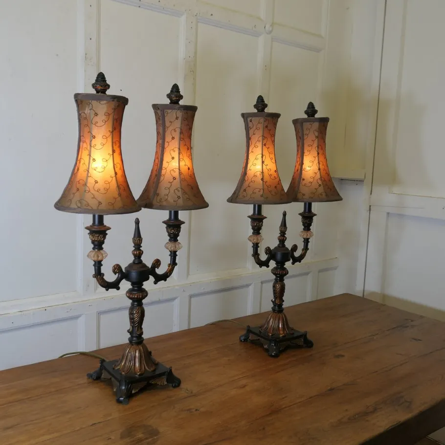 Discount Pamono Large Art Deco Hollywood Regency Twin Table Lamps, 1970s, Set of 2