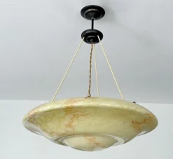 New Pamono Large Art Deco Pendant Light in Marble Glass, 1930s