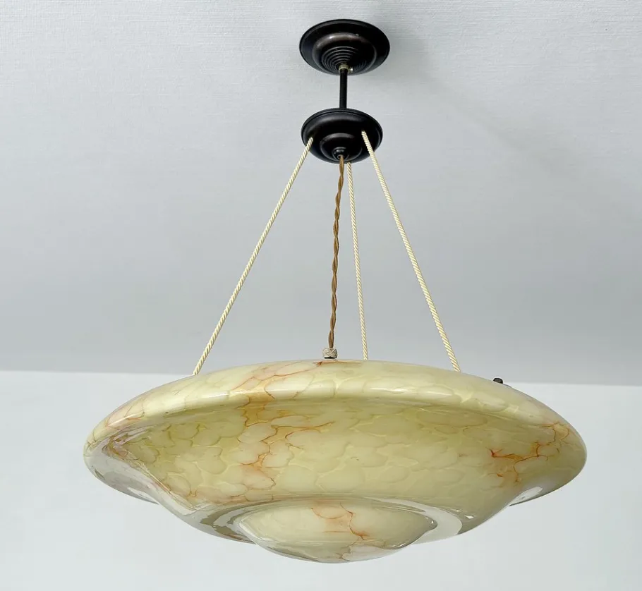 New Pamono Large Art Deco Pendant Light in Marble Glass, 1930s