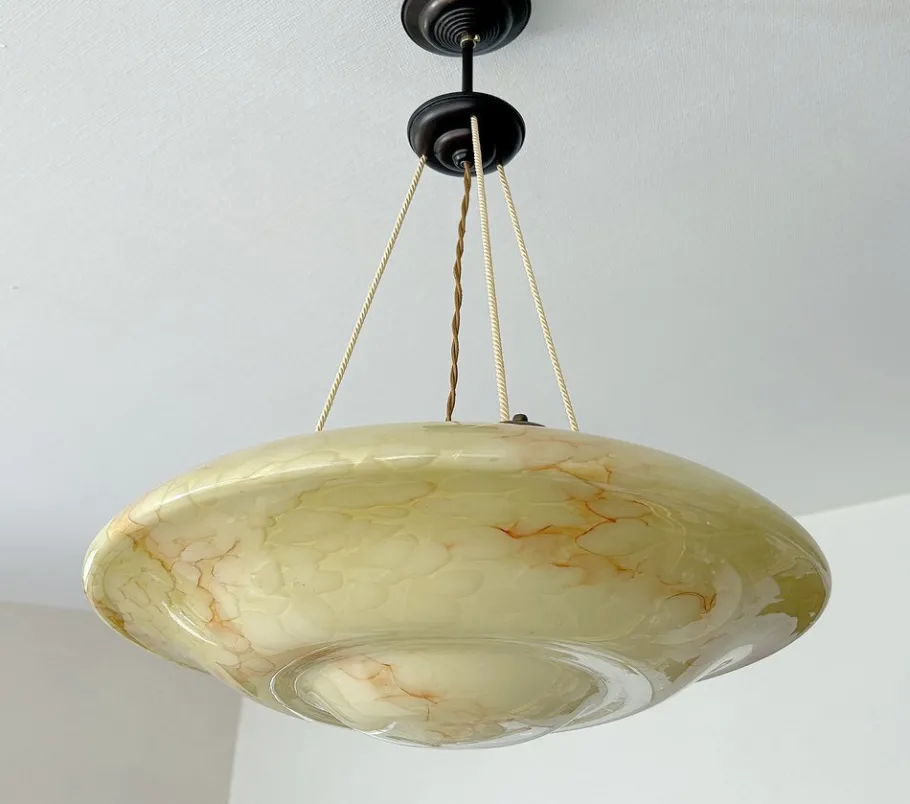 New Pamono Large Art Deco Pendant Light in Marble Glass, 1930s