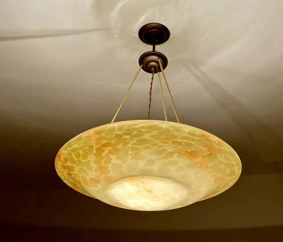 New Pamono Large Art Deco Pendant Light in Marble Glass, 1930s