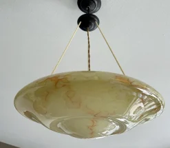 New Pamono Large Art Deco Pendant Light in Marble Glass, 1930s
