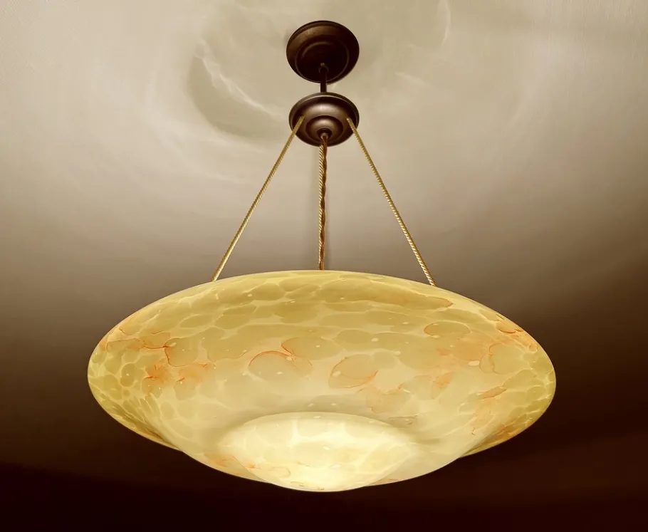 New Pamono Large Art Deco Pendant Light in Marble Glass, 1930s