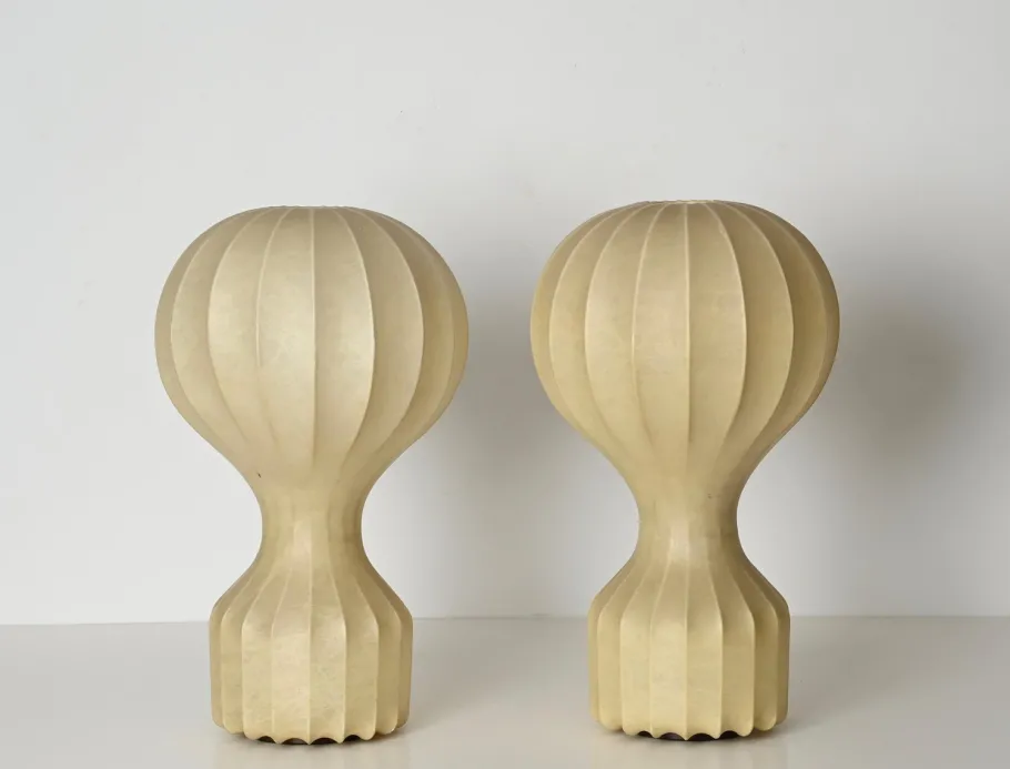 Outlet Pamono Large Beige Gatto Cocoon Table Lamps attributed to Castiglioni for Flos, Italy, 1960s, Set of 2
