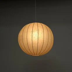 Discount Pamono Large Beige Round Cocoon Pendant Light by Achille Castiglioni for Hille, Italy, 1960s