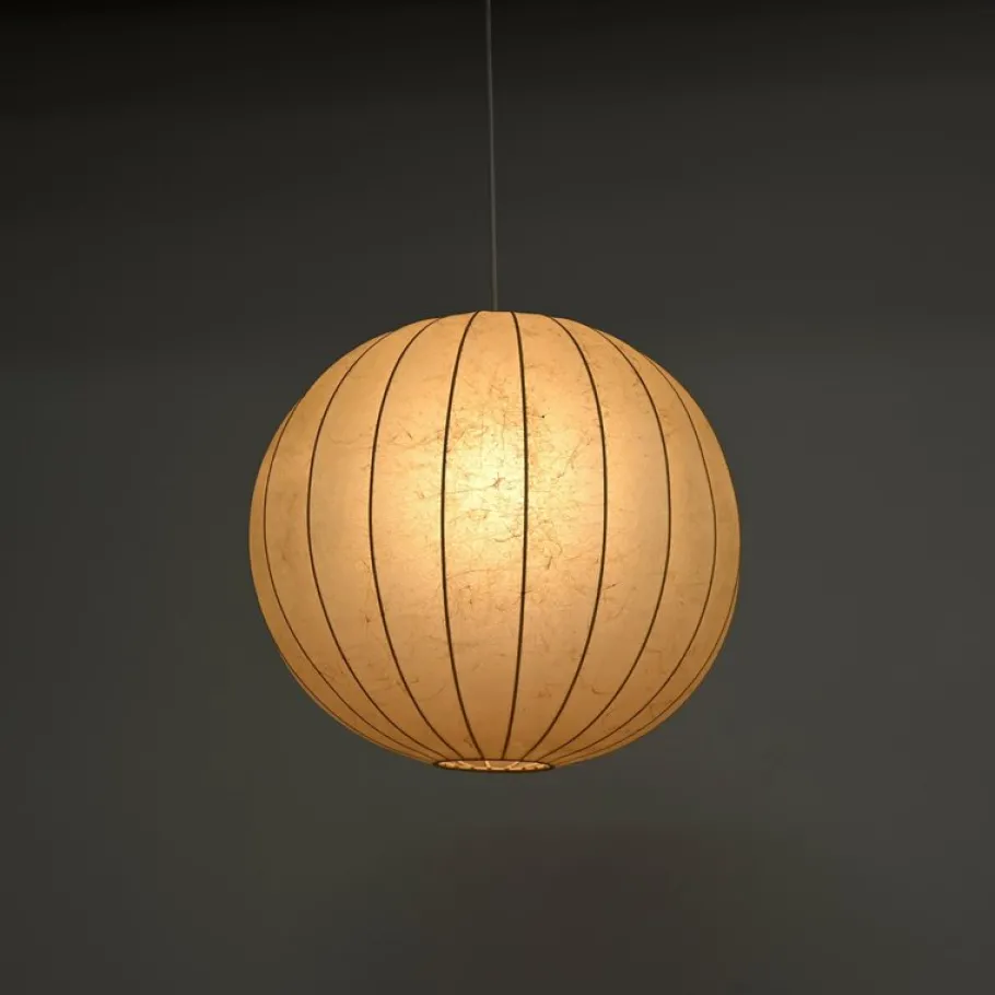 Discount Pamono Large Beige Round Cocoon Pendant Light by Achille Castiglioni for Hille, Italy, 1960s