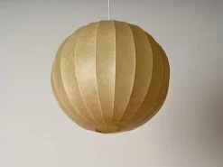 Discount Pamono Large Beige Round Cocoon Pendant Light by Achille Castiglioni for Hille, Italy, 1960s