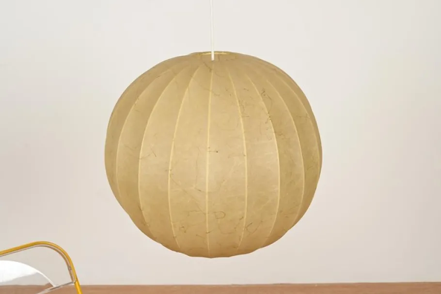 Discount Pamono Large Beige Round Cocoon Pendant Light by Achille Castiglioni for Hille, Italy, 1960s