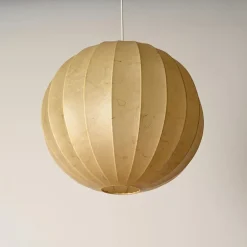 Discount Pamono Large Beige Round Cocoon Pendant Light by Achille Castiglioni for Hille, Italy, 1960s
