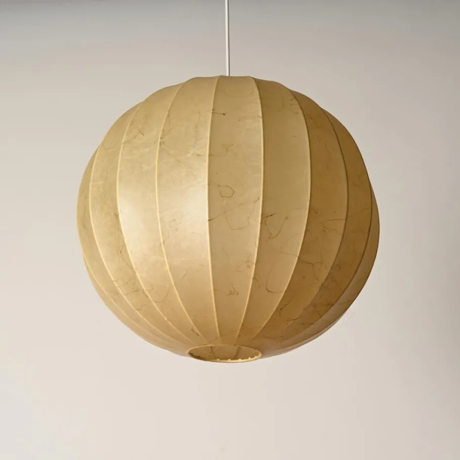 Discount Pamono Large Beige Round Cocoon Pendant Light by Achille Castiglioni for Hille, Italy, 1960s
