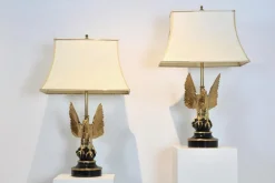 Pamono Large Belgian Brass Eagle Sculptured Table Lamps for Deknudt, Set of 2