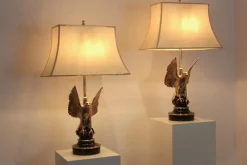 Pamono Large Belgian Brass Eagle Sculptured Table Lamps for Deknudt, Set of 2
