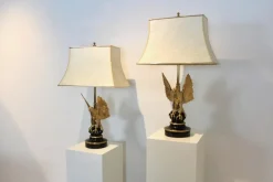 Pamono Large Belgian Brass Eagle Sculptured Table Lamps for Deknudt, Set of 2