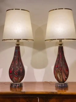 Pamono Large Blown Glass Table Lamps, Venice, Italy, Early 1900s, Set of 2