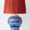 Sale Pamono Large Blue and White Hand-Painted Table Lamp with New Terracotta Silk Lampshade from Royal Delft, 1948