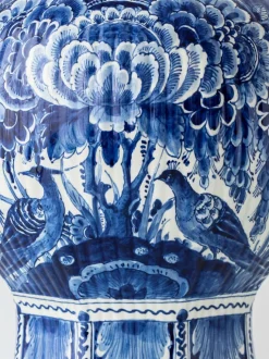 Sale Pamono Large Blue and White Hand-Painted Table Lamp with New Terracotta Silk Lampshade from Royal Delft, 1948
