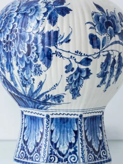 Sale Pamono Large Blue and White Hand-Painted Table Lamp with New Terracotta Silk Lampshade from Royal Delft, 1948