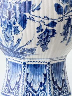 Sale Pamono Large Blue and White Hand-Painted Table Lamp with New Terracotta Silk Lampshade from Royal Delft, 1948