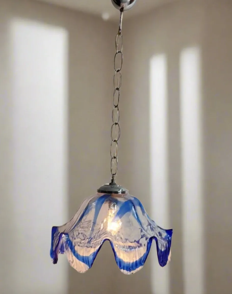 New Pamono Large Blue Murano Glass Pendant Lamp attributed to Mazzega, 1970s