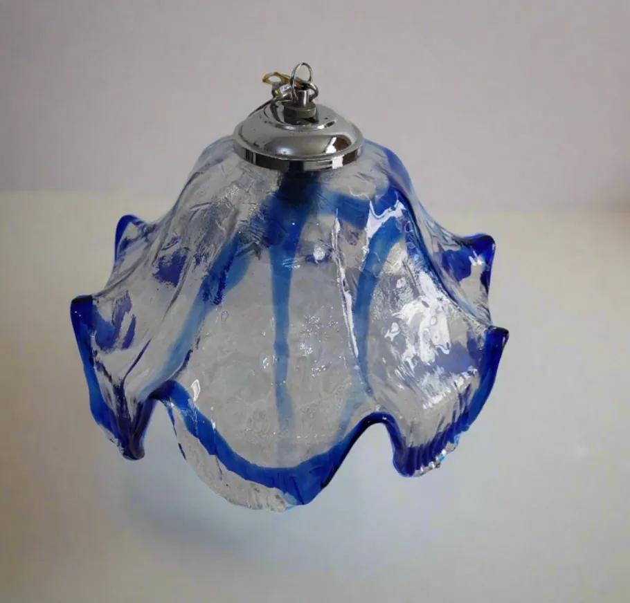 New Pamono Large Blue Murano Glass Pendant Lamp attributed to Mazzega, 1970s