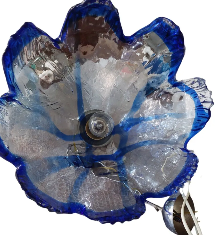 New Pamono Large Blue Murano Glass Pendant Lamp attributed to Mazzega, 1970s