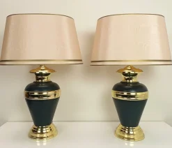 Pamono Large Brass & Metal Vase Table Lamps, Netherlands, 1970s, Set of 2