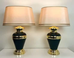 Pamono Large Brass & Metal Vase Table Lamps, Netherlands, 1970s, Set of 2