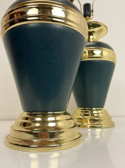 Pamono Large Brass & Metal Vase Table Lamps, Netherlands, 1970s, Set of 2
